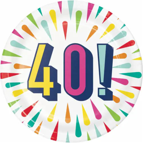 "40" Dessert Plates 8ct - Birthday Burst