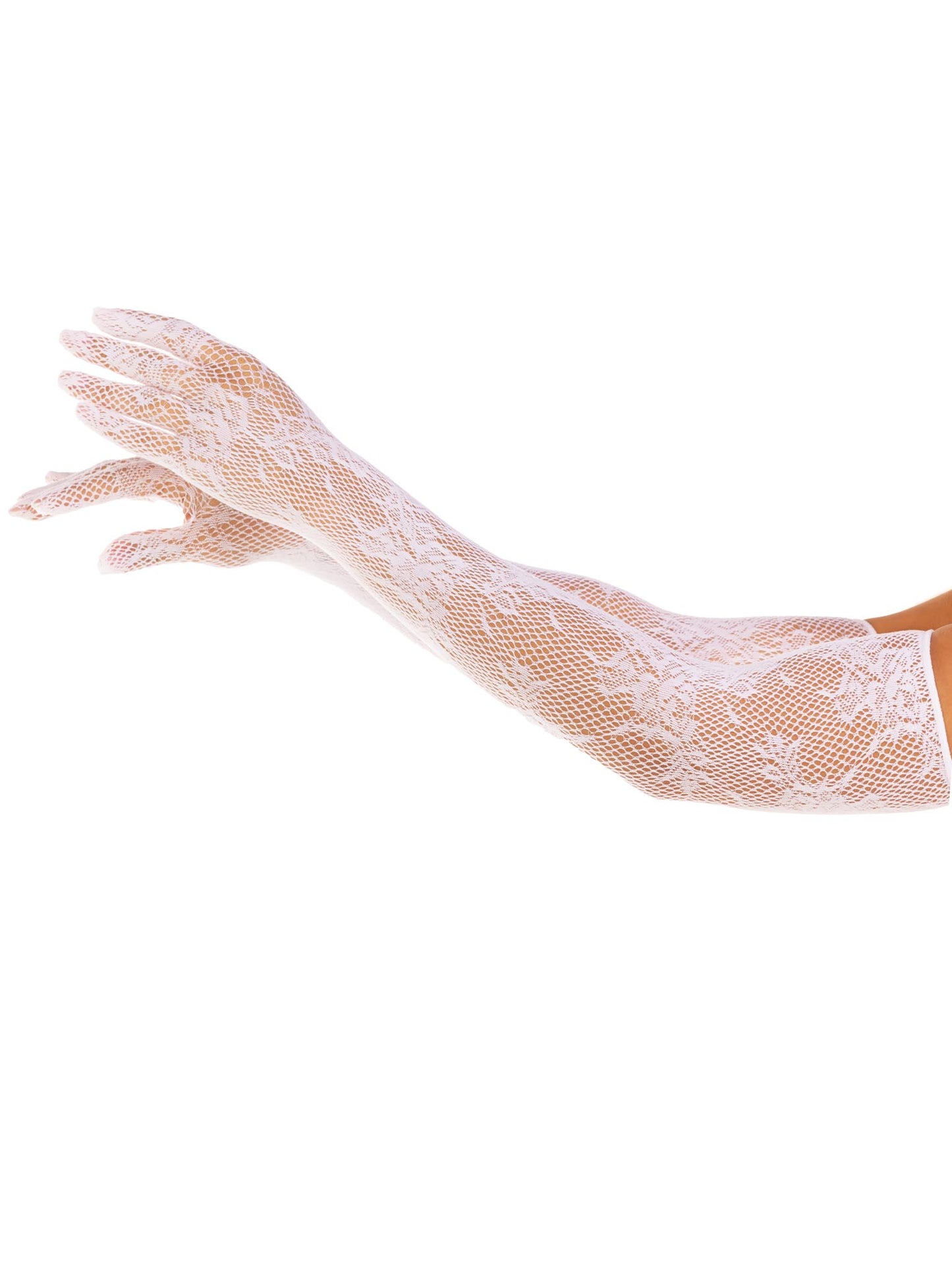 Opera Length Floral Net Gloves - White