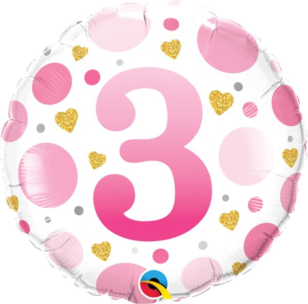 Age 3 Pink Polka Dots - 18"