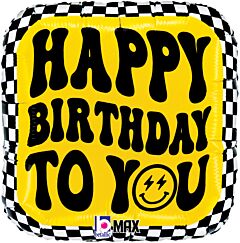 18" Mylar - Smiley Checkerboard Bithday