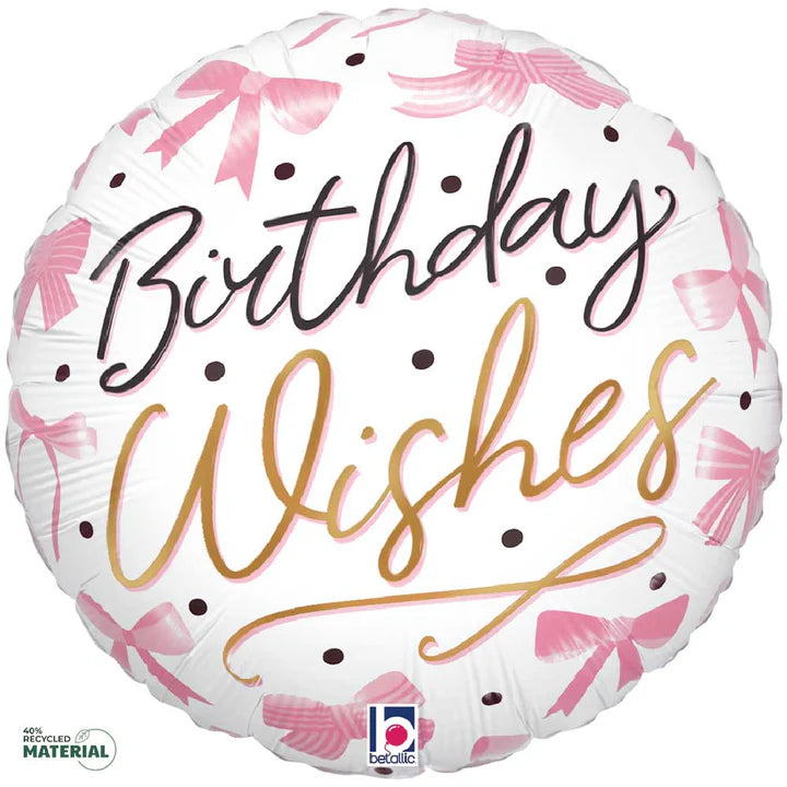 18" Mylar - Pink Bow Birthday Wishes