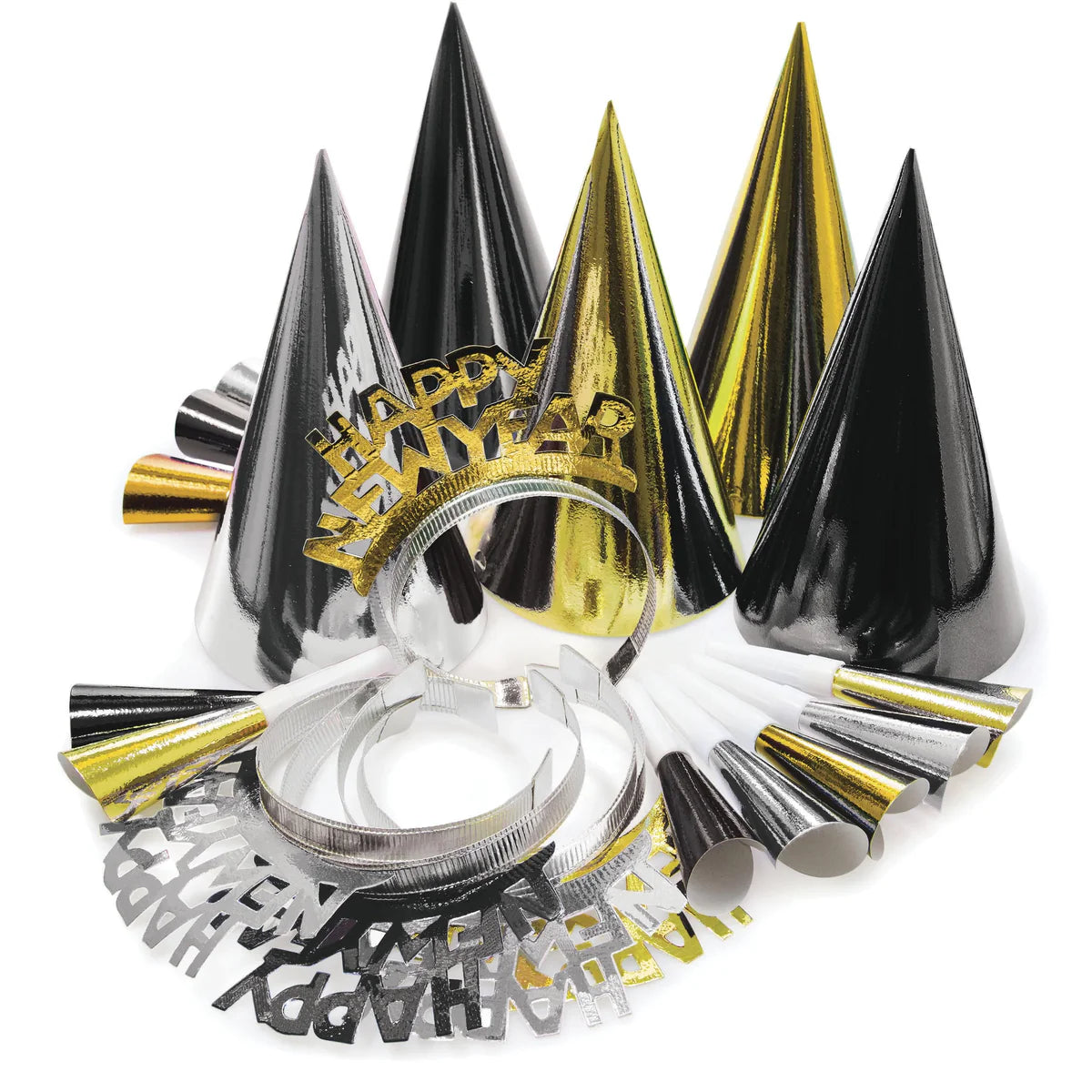 New Years Wearable Kit For 10 - Black, Gold, and Silver