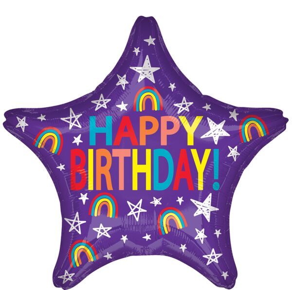 17" Mylar - Happy Birthday Rainbow Star