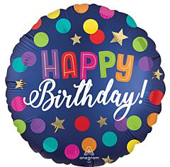 18" Mylar - Satin Happy Birthday Blue Confetti