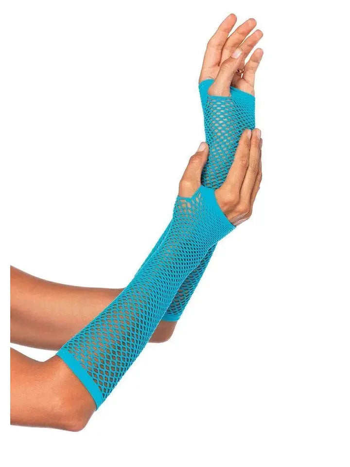Fishnet Fingerless Gloves - Neon Blue