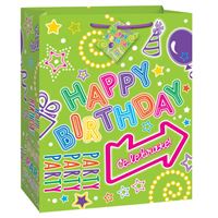 Large Gift Bag - Green Neon Happy Birthday