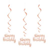 Foil Happy Birthday Hanging Swirl 3ct - Rose Gold
