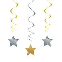 Silver & Gold Star Hanging Swirl Decorations 3ct