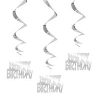 Foil Happy Birthday Hanging Swirl 3ct - Silver
