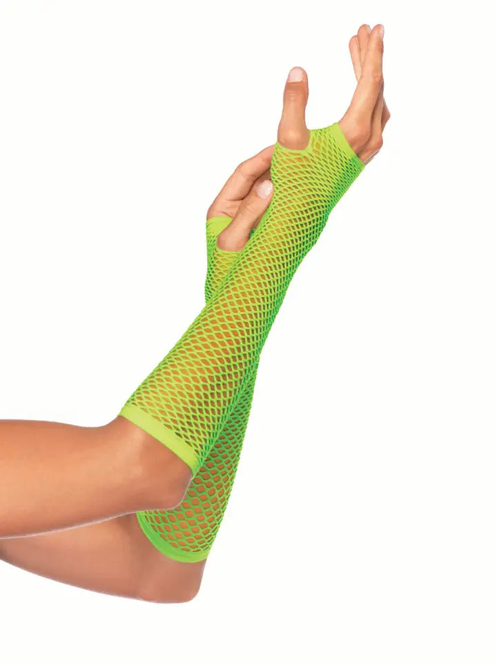 Fishnet Fingerless Gloves - Neon Green