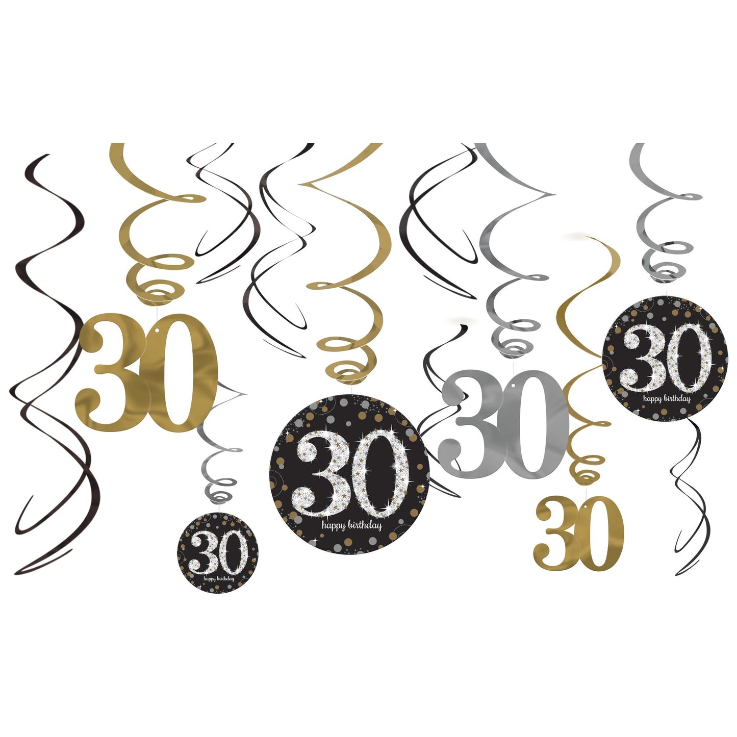 "30" Swirl Decorations 6ct - Sparkling Celebration