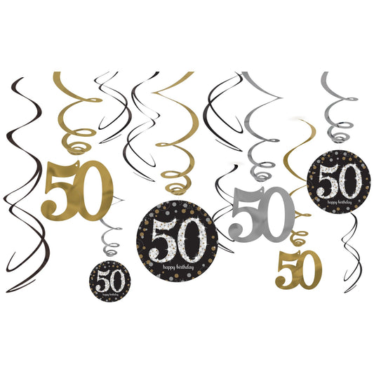 "50" Swirl Decorations 6ct - Sparkling Celebration