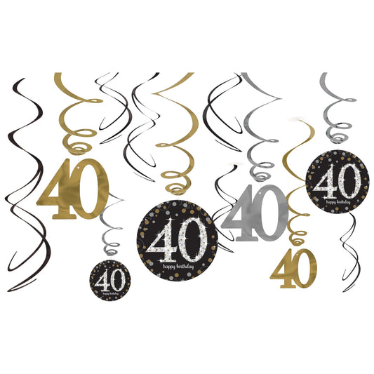 "40" Swirl Decorations 6ct - Sparkling Celebration