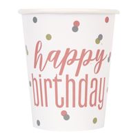 Glitz Rose Gold Happy Birthday - Cups 8ct