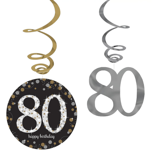 "80" Swirl Decorations 6ct - Sparkling Celebration