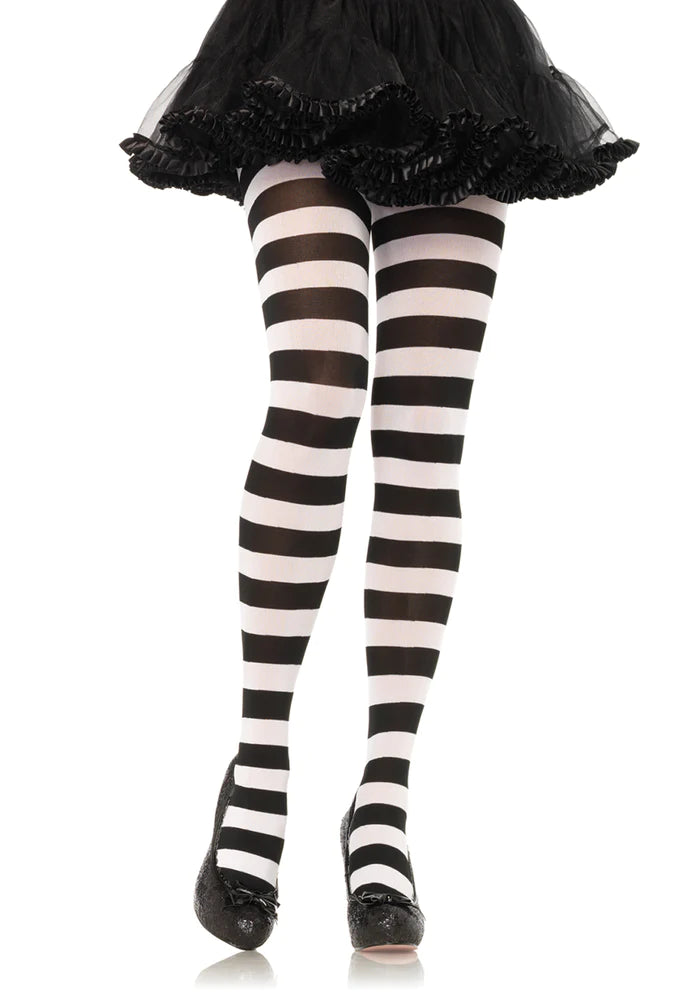 Opaque Striped Tights - Black and White