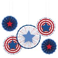 Patriotic USA Assorted Paper Fan Decorations with Cutout Stars 5ct