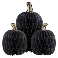 Centerpiece - Tissue Pumpkin Shaped Honeycomb with Foil Stems 3ct