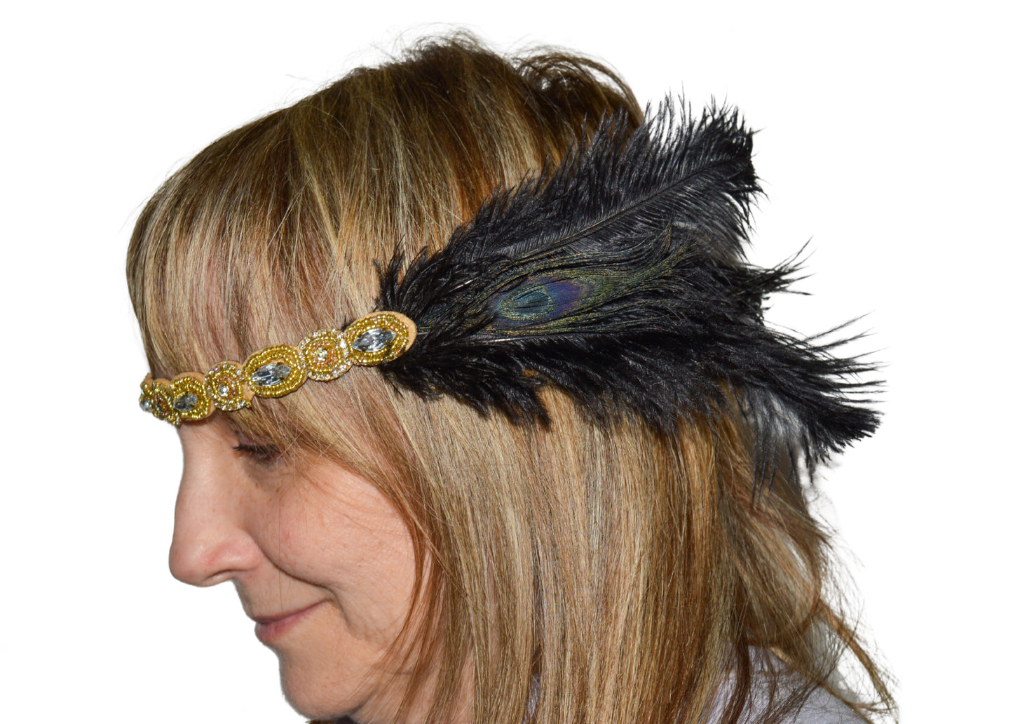Peacock Feather Diamond Flapper Headband