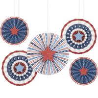 Classic Americana Assorted Paper Fan Decorations with Cutout Stars 5pc