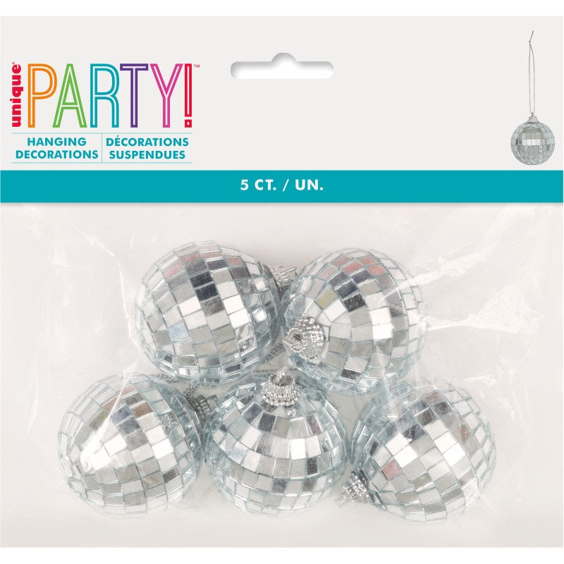 Silver Mini Disco Ball Hanging Decorations 5ct