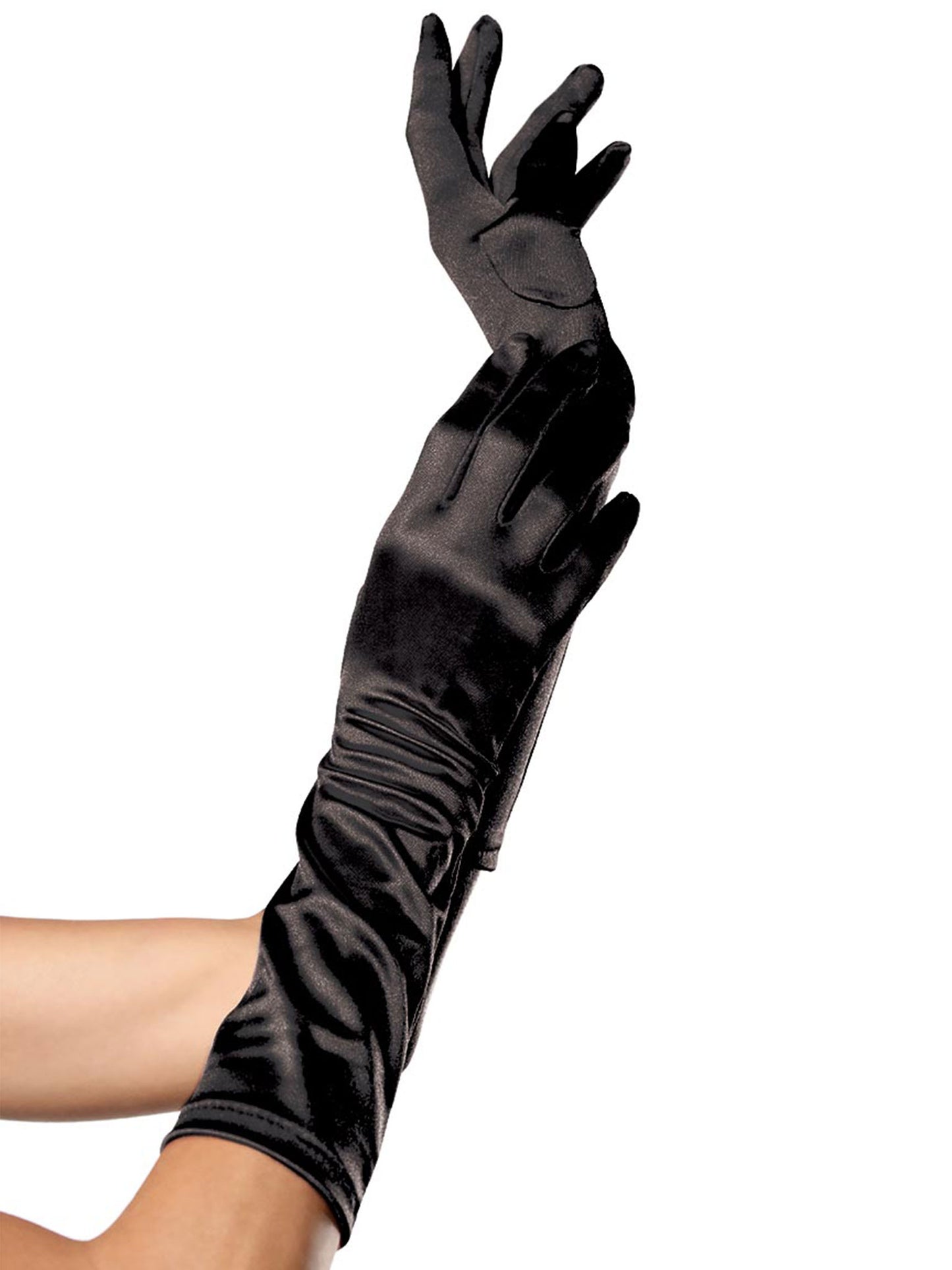 Elbow Length Satin Gloves - Black
