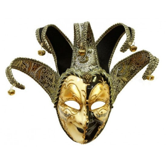 Venetian Jester Mask with Bells - Black and White