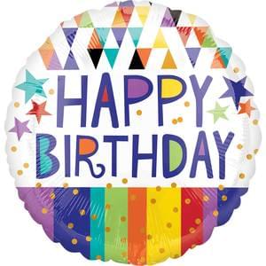18" Birthday Triangles, Stripes, and Stars Mylar