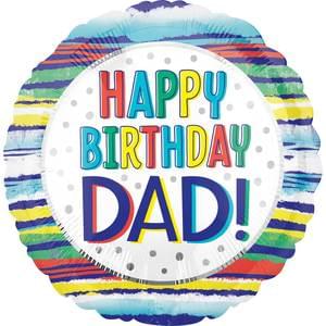 18" Mylar - Happy Birthday Dad Painted Stripes