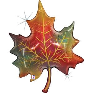 Glitter Fall Leaf Holographic Shape Mylar - 35"