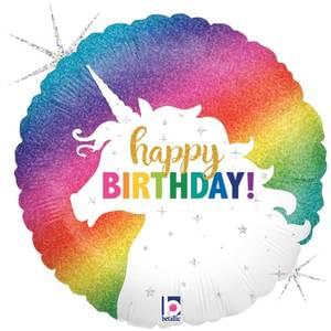 Glitter Unicorn Holographic Birthday - 18"