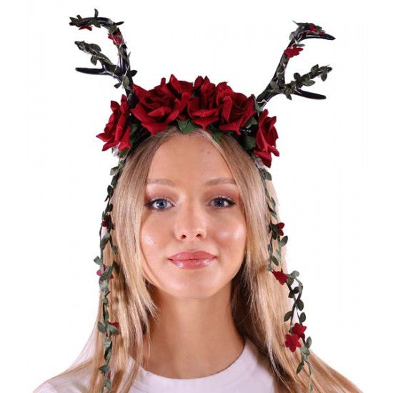 Red Floral Antlers Headband