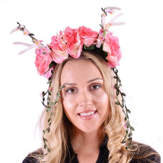 Pink Floral Antlers Headband