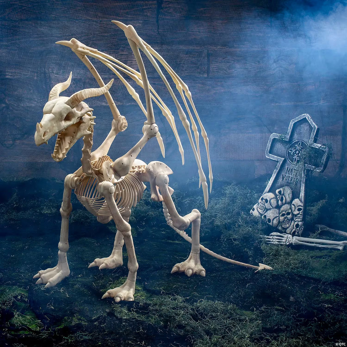 Glowing Eyes Dragon Skeleton Halloween Decoration - 3 ft