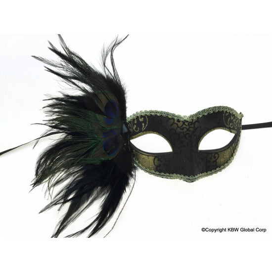 Venetian Mask with Peacock Aside - Gold and Black