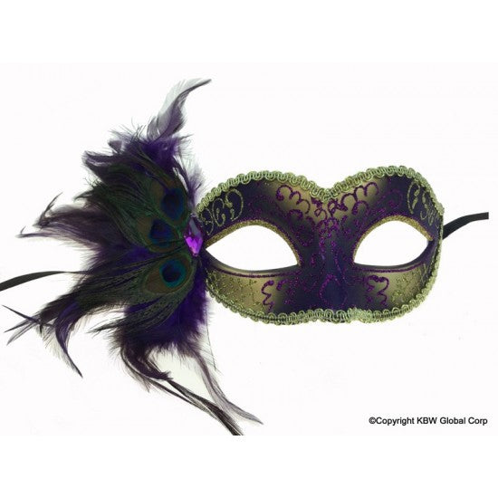 Venetian Mask with Peacock Aside - Gold and Purple