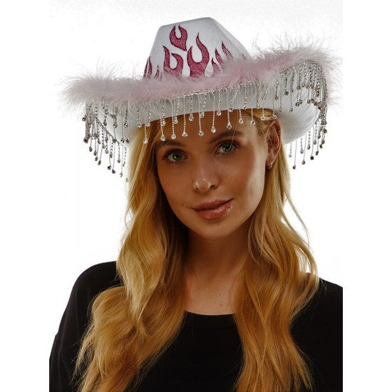 Pink Flame Cowboy Hat With Fringe
