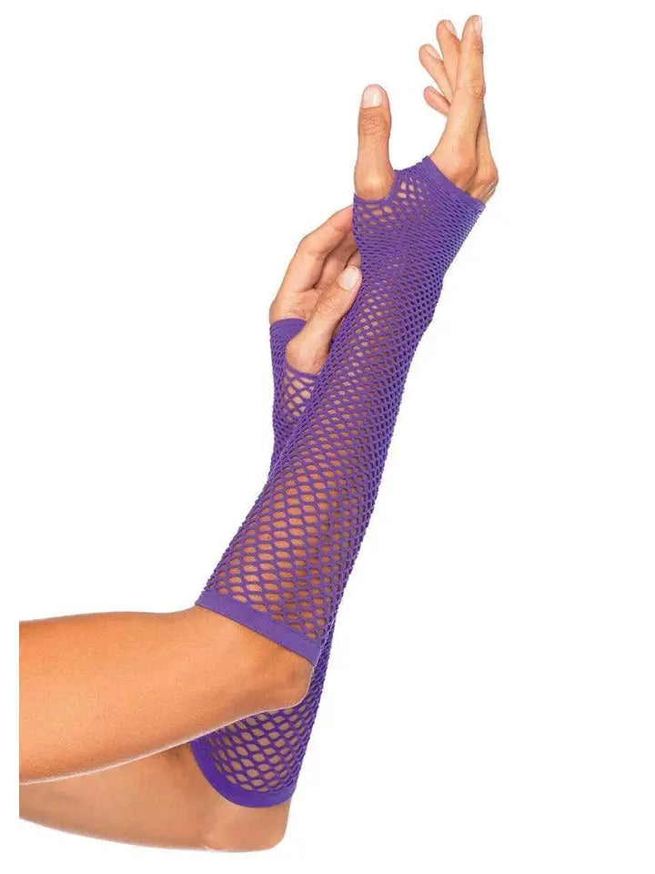 Fishnet Fingerless Gloves - Neon Purple
