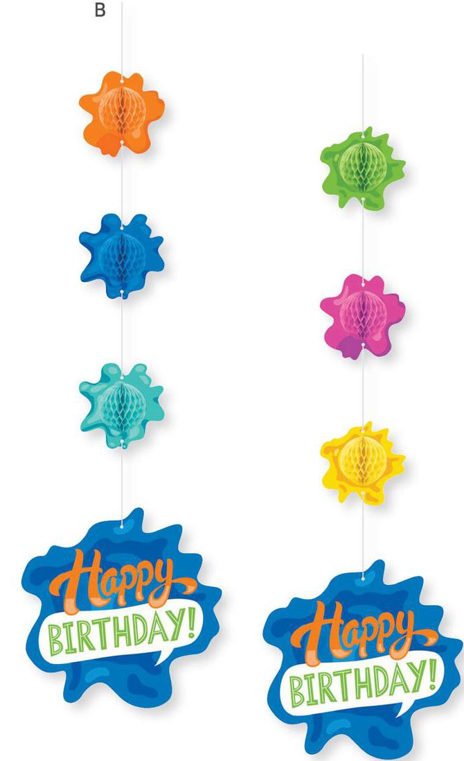 Hanging Cutouts w/ Honeycomb - Splatter Party- clearance