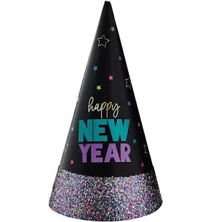 Multicolor "Happy New Year" Glitter Dipped Cone Hat