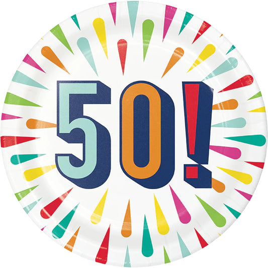 "50" Dessert Plates 8ct - Birthday Burst