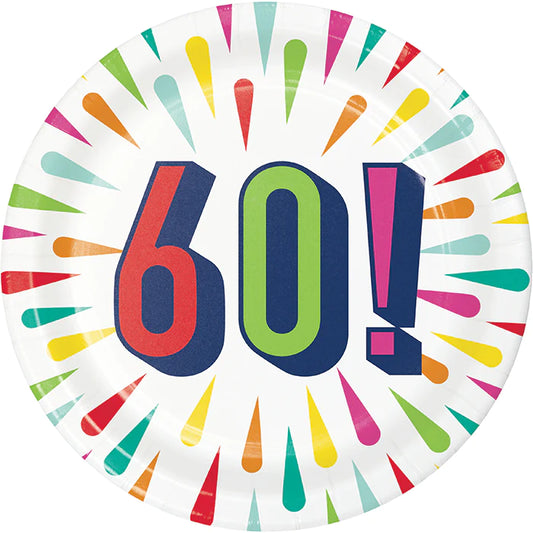 "60" Dessert Plates 8ct - Birthday Burst