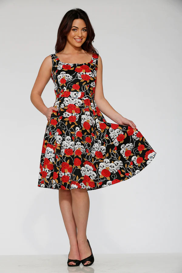 Black Red Rose With Skulls Dress