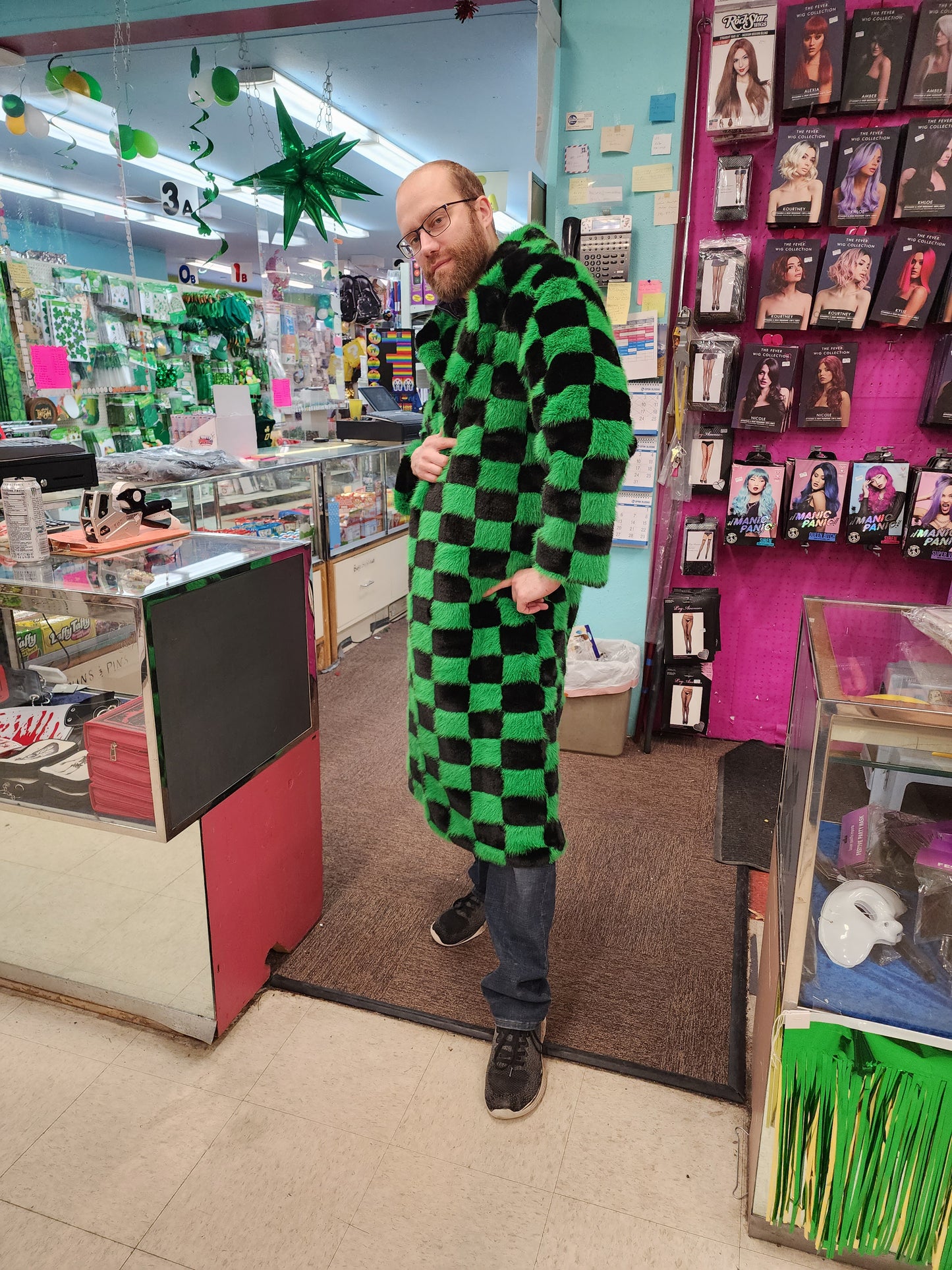 Faux Fur Checkered Coat