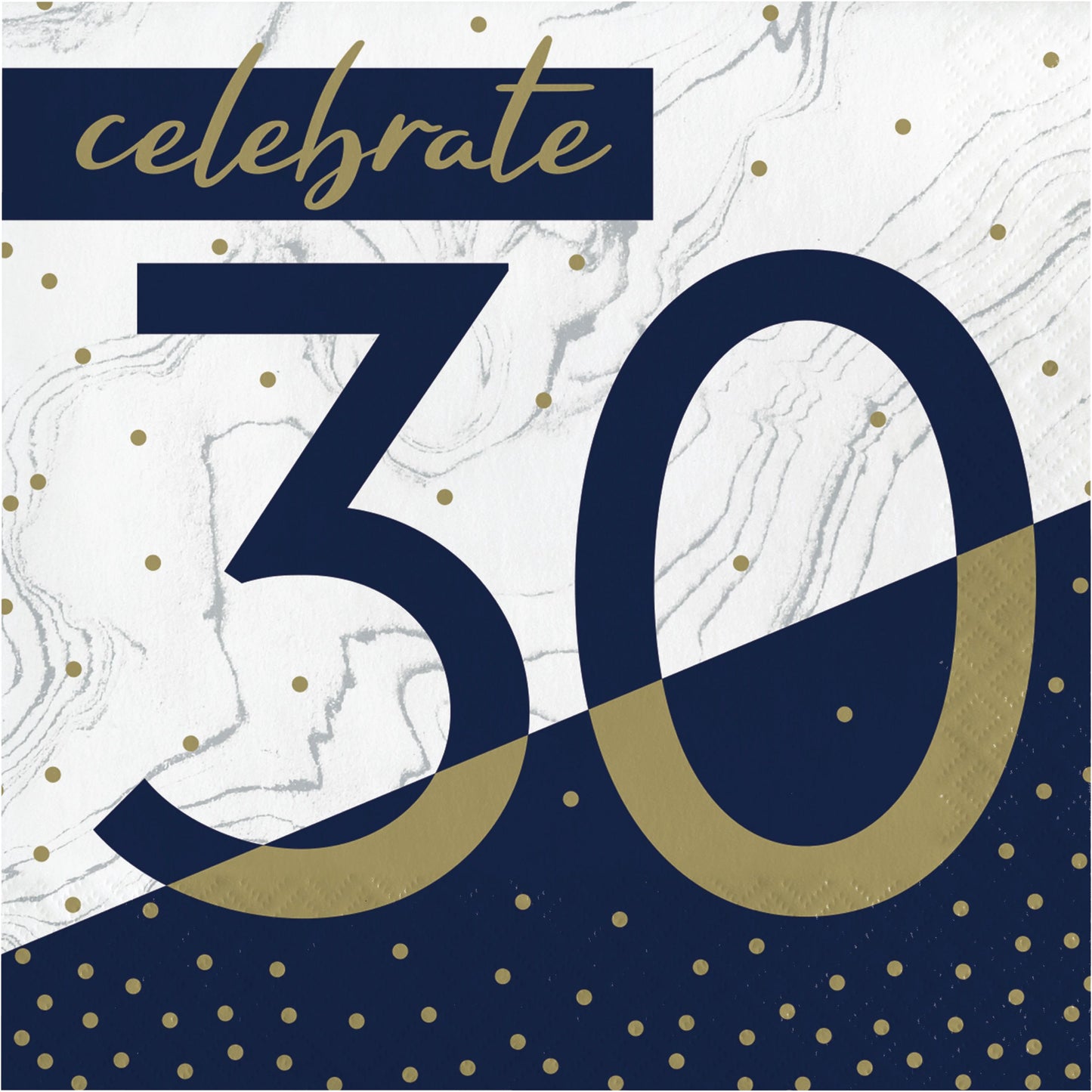 Lunch Napkins - Navy & Gold "30" 16ct