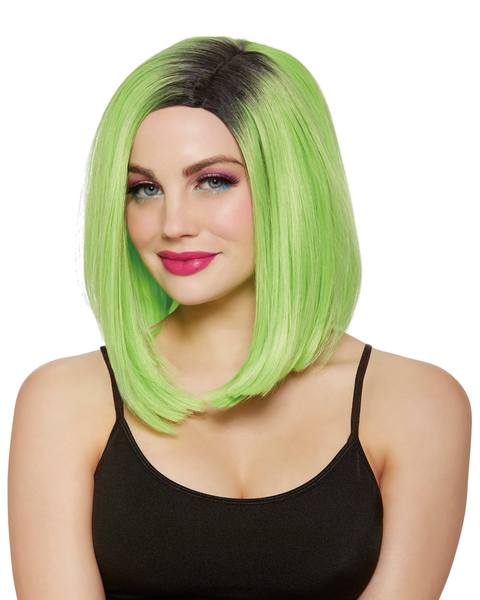 Dip Dye Blunt Lob Wig - Black/ Lime