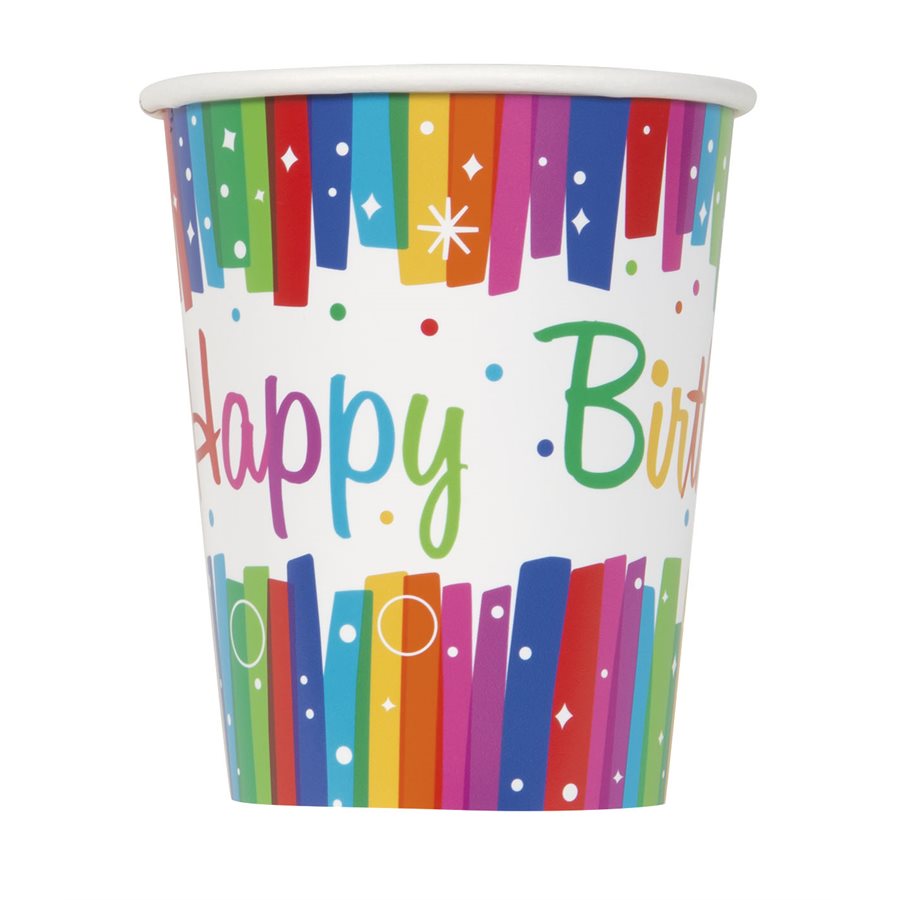 Rainbow Ribbons Birthday - Cups 8ct