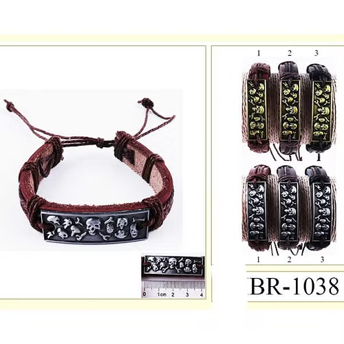 Leather Bracelet with Small Skulls