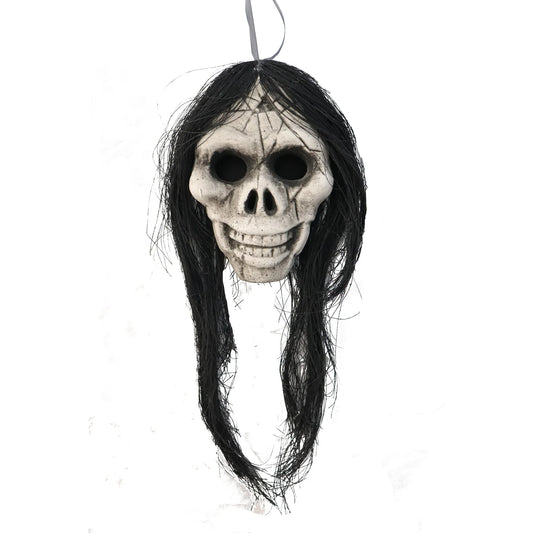 Hanging Décor - Ancient Skull Head with String Hair Prop