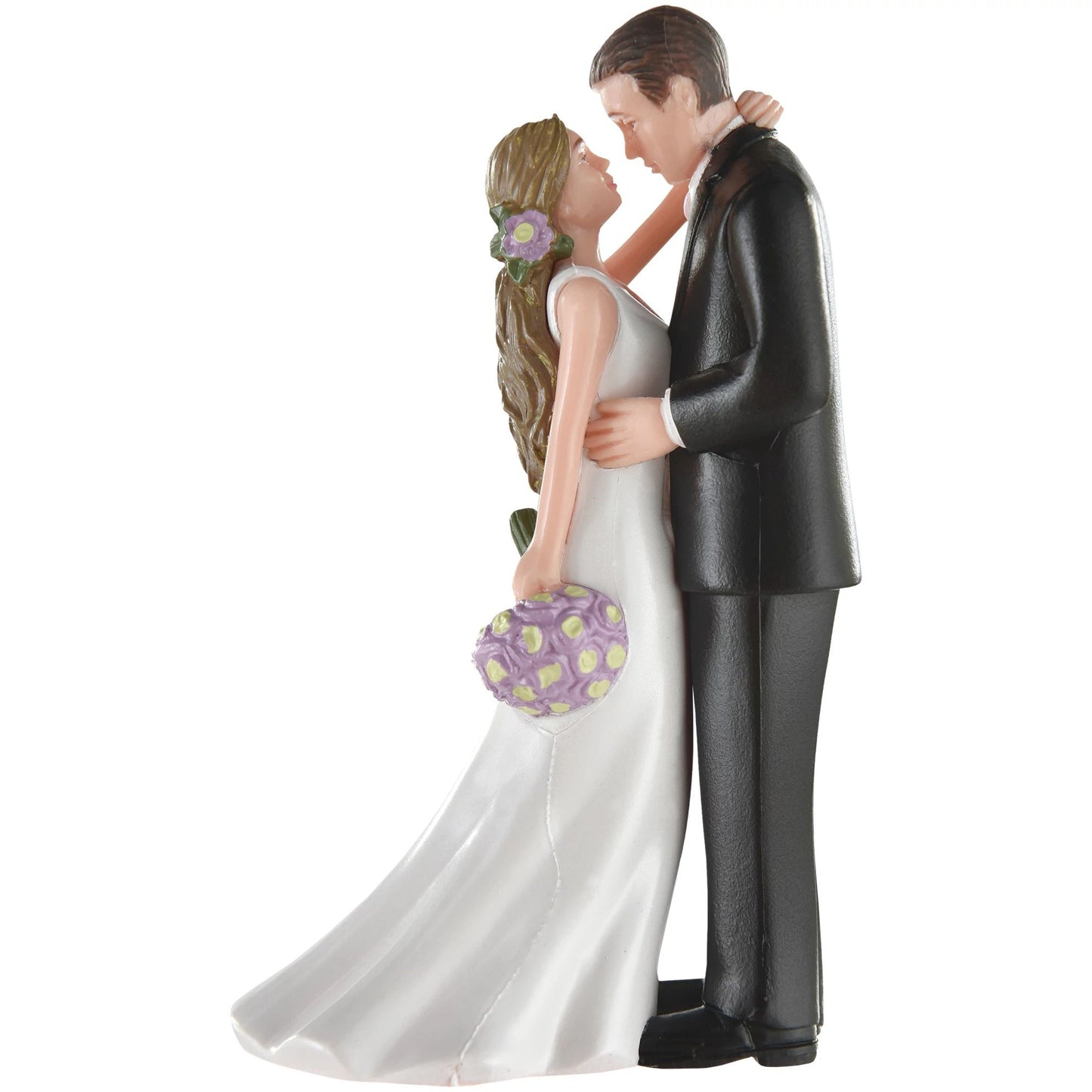 Wedding Cake Topper - Caucasian Couple w/Bouquet